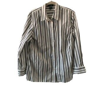 Lauren Ralph Lauren Womens Plus Size 1X Multicolor Stripe Cotton Button Up Shirt